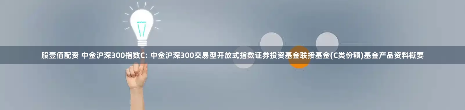 股壹佰配资 中金沪深300指数C: 中金沪深300交易型开放式指数证券投资基金联接基金(C类份额)基金产品资料概要